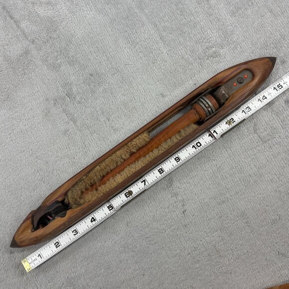 Vintage Wooden Weaving Loom Boat Shuttle With Bobbin & Felt Lining 15" - Picture 10 of 12